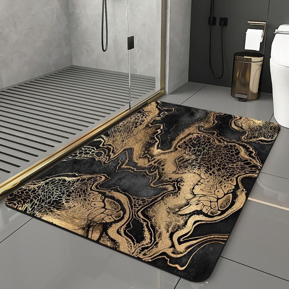 Tapis de Bain Noir et Doré