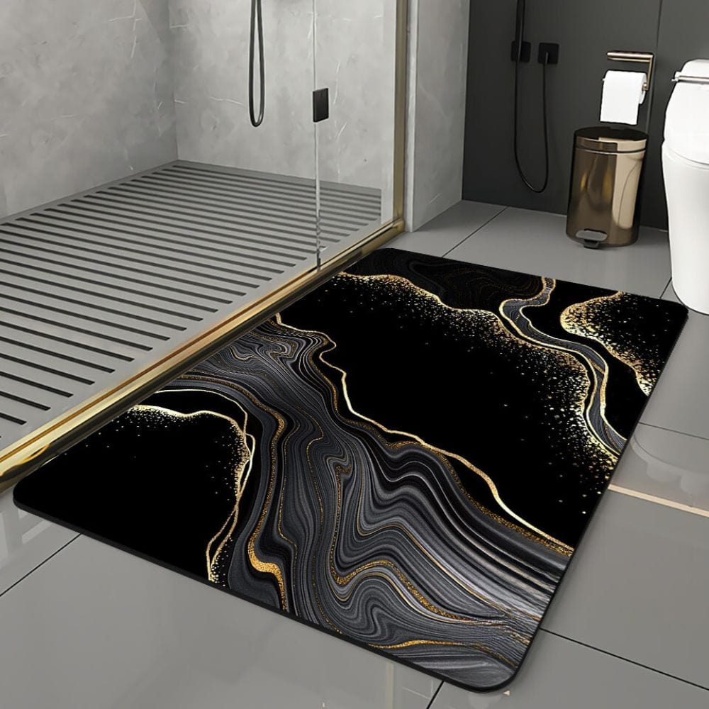 Tapis de Bain Noir et Doré